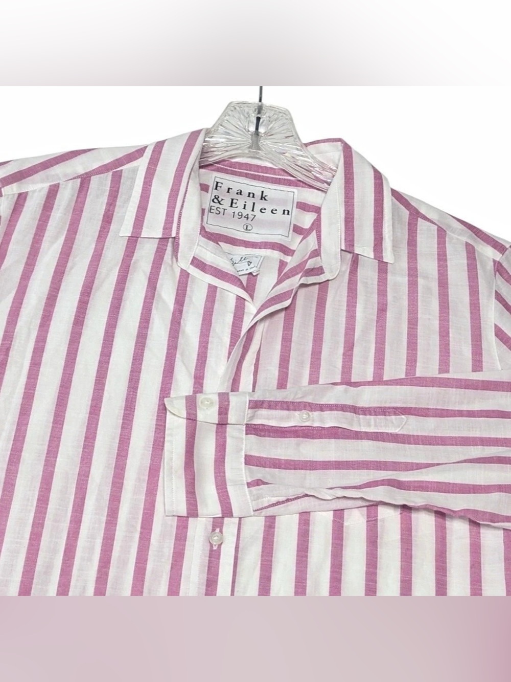 Frank & Eileen Eileen Shirt Womens Large Pink Stripe 100% Cotton Button Up